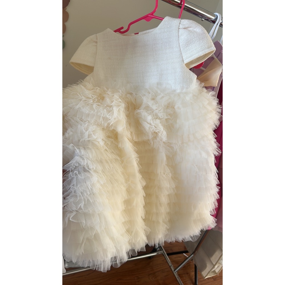Boutique Flower Girl Dress ChampagneTulle 3DRosette Pearl Accents Formal Wedding - Picture 10 of 10